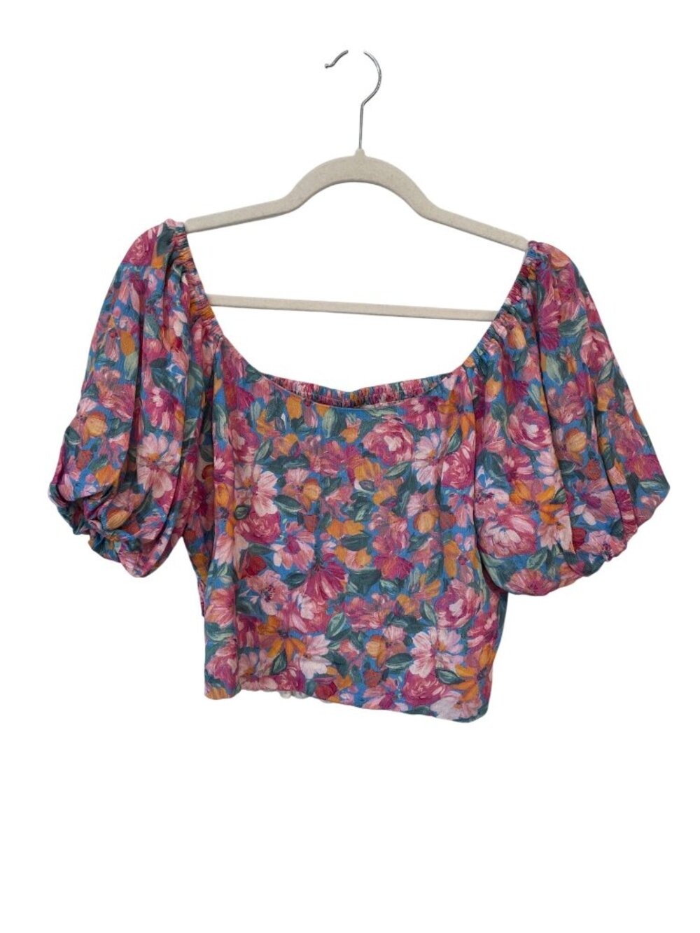 Sadie & Sage Lei Crop Top Medium Smocked Floral Balloon Sleeve Multi Hippie NEW